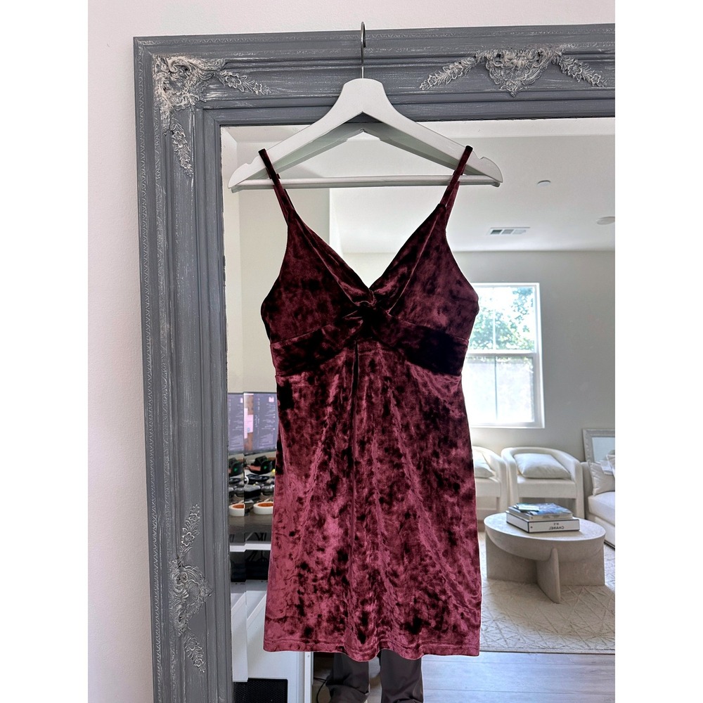 Free People Come Together Knot Twist Front Cutout Velvet Slip Mini Dress Mauve S - Picture 7 of 13